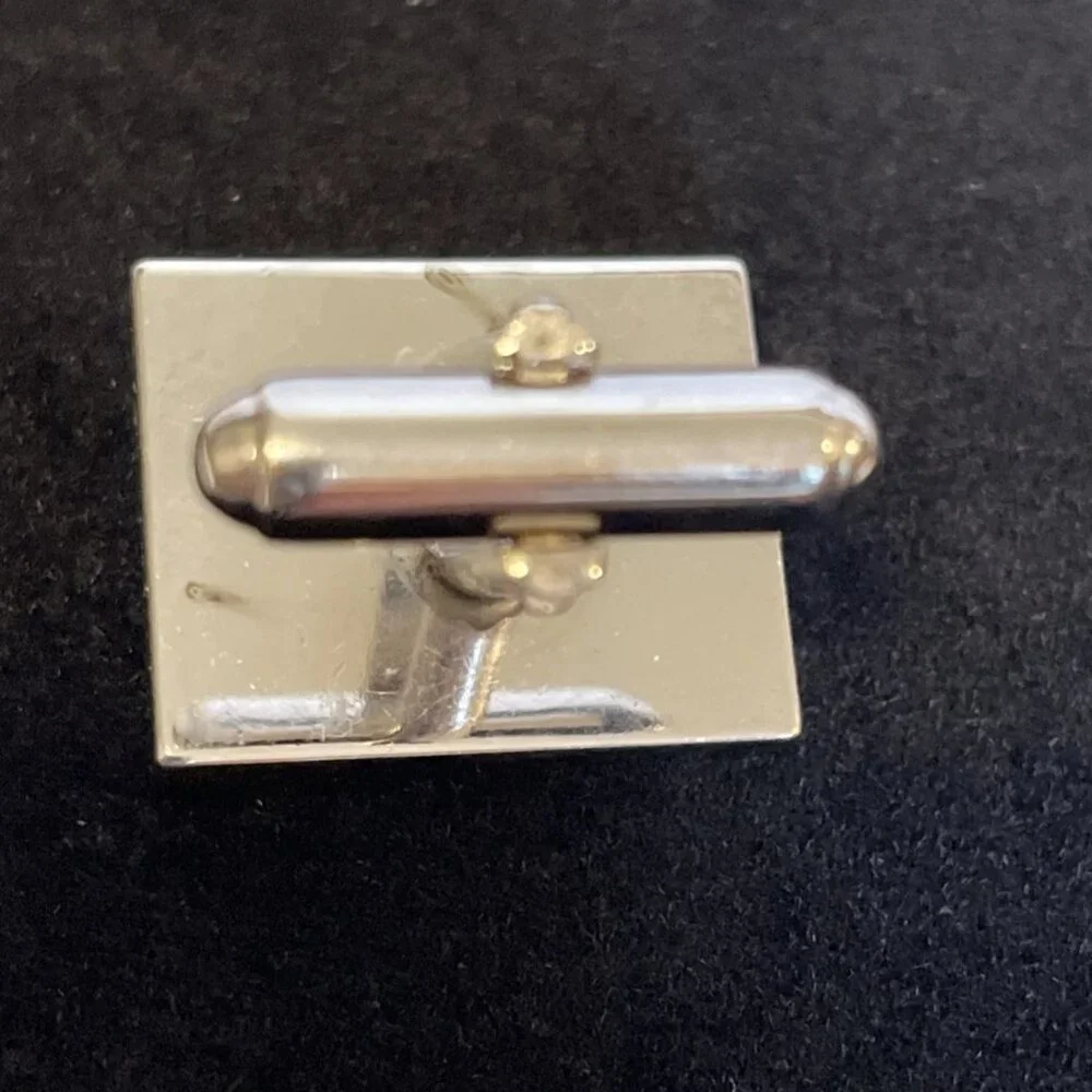 Silver Tone Square Etched Cufflinks Men's Vintage Formal Wear Bullet Back